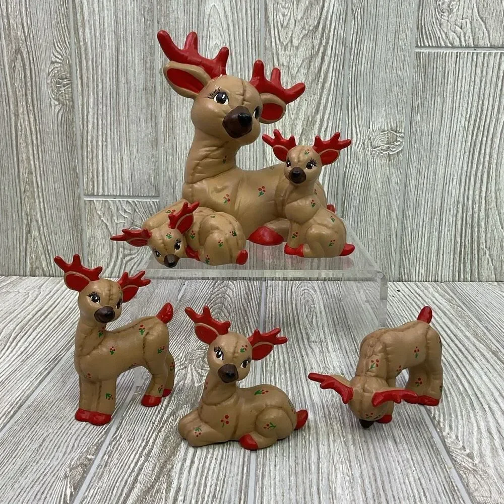 Vintage Hand Painted Kimple Molds Christmas Reindeer Set 6 1988